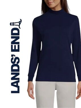 NWT Lands' End Navy Mock Turtleneck Lightweight Cotton Timeless Classic Preppy